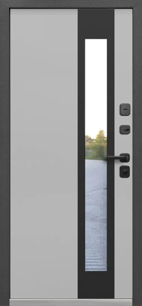 Luxor Termo Панорама Муар 7024 со вставкой Черный супрмат - Эмалит серый + прижимная рамка Шагрень 9003 - Апис плюс